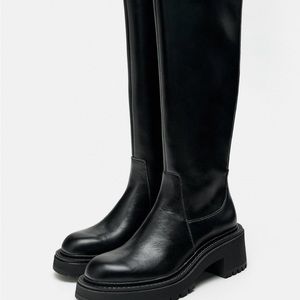 Zara Lug Sole High Leather Boots Size 6 NWT